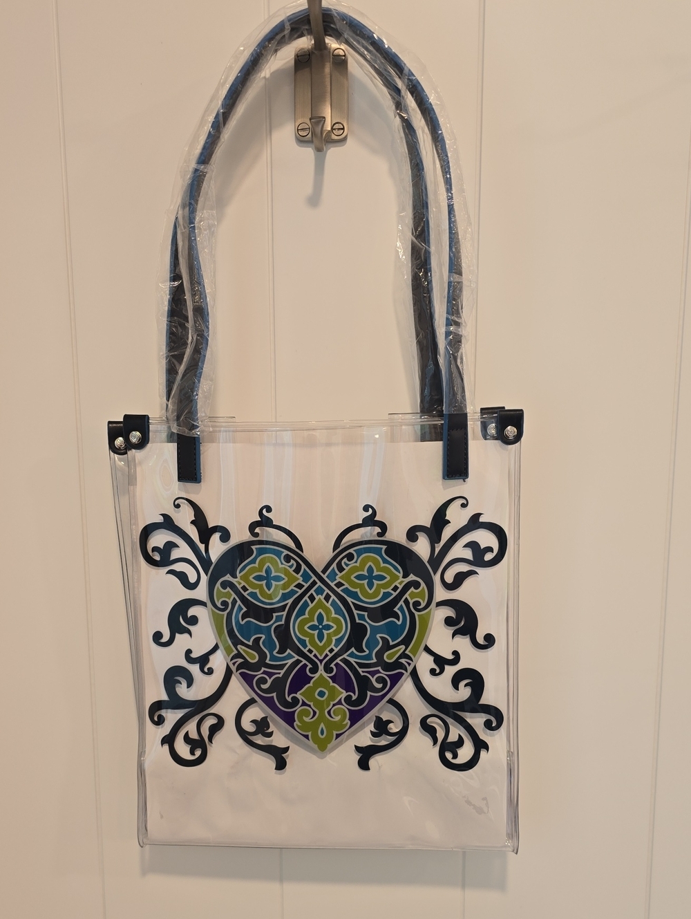 Brighton Clear Tote with Blue, Green & Purple Heart Design